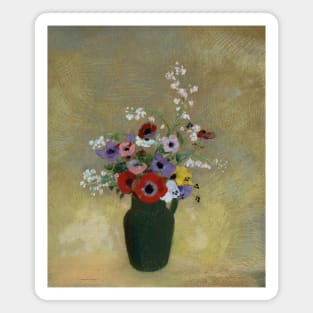 Large Green Vase with Mixed Flowers by Odilon Redon Magnet